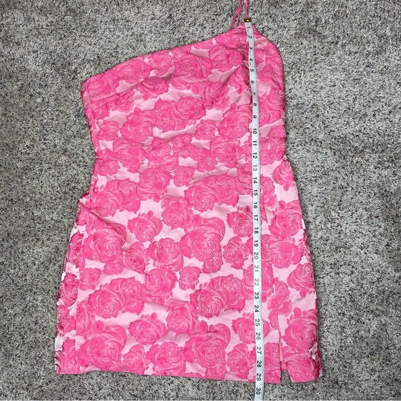 Lulus Flowery Fete Pink Floral Jacquard One Shoulder Mini Dress Large L Party - Picture 10 of 11